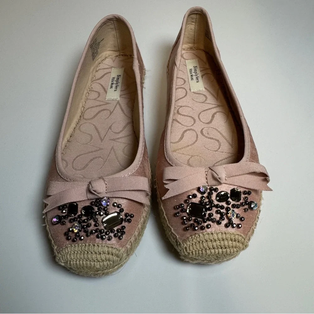Simply Vera Vera Wang Pink Beaded Bow‎ Espadrille Flats Size 6.5